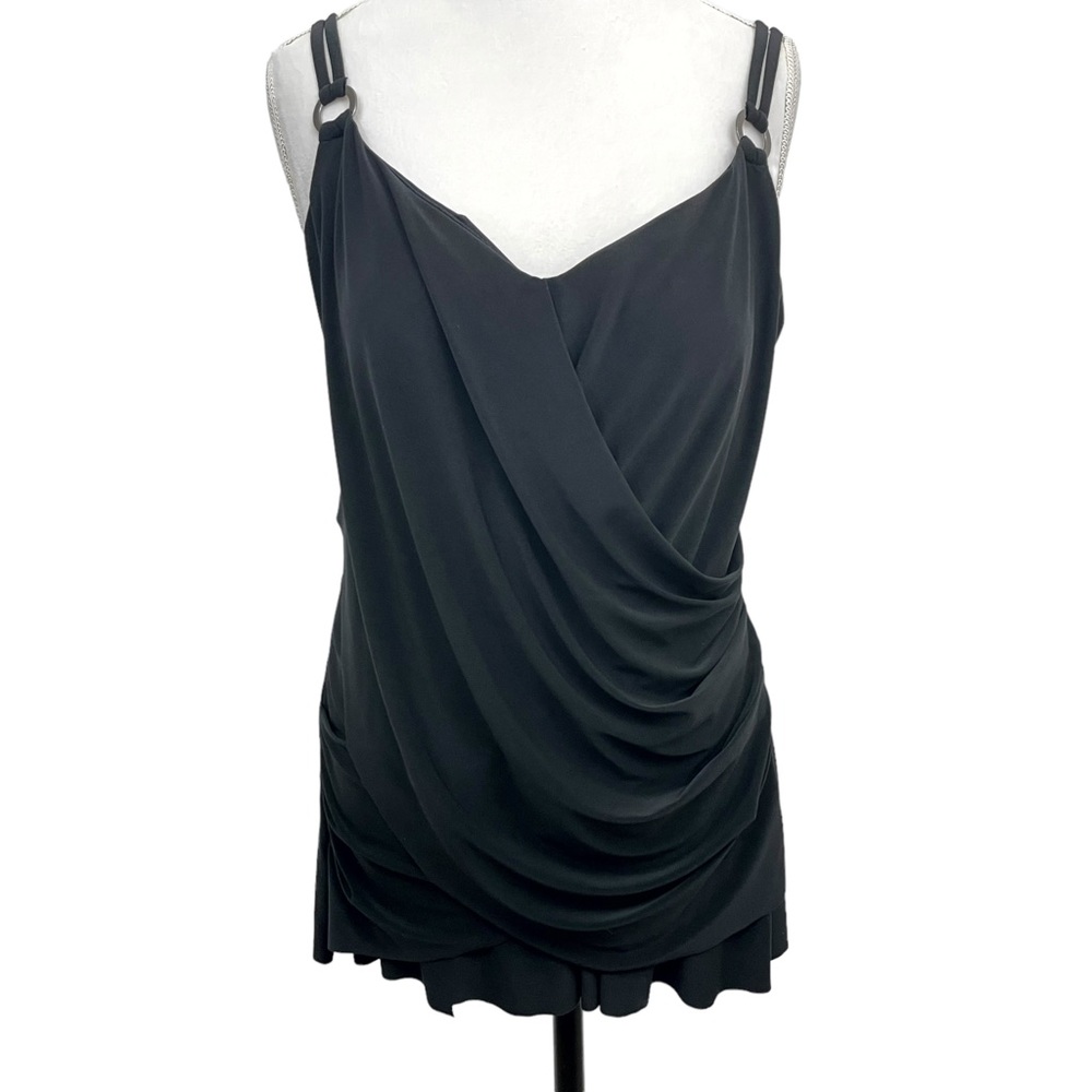 Miraclesuit Monterey Tankini Swim Top 14 Black Drape Front Ruching